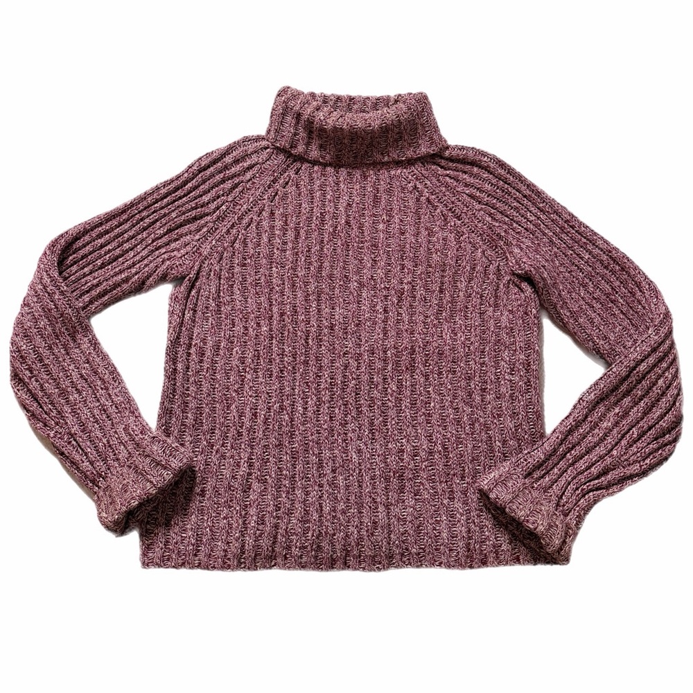 VTG 90s JCREW Burgundy Marled Cropped Turtleneck Sweater Chunky Knit M Coastal